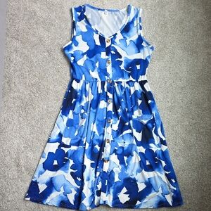 Blue Floral Sleeveless Dress